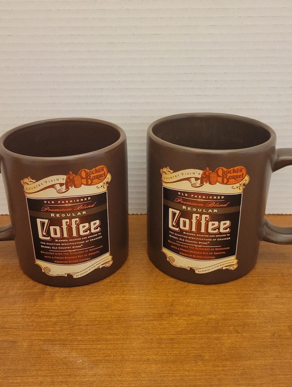 2 vintage oversized Cracker Barrel brown coffee mugs